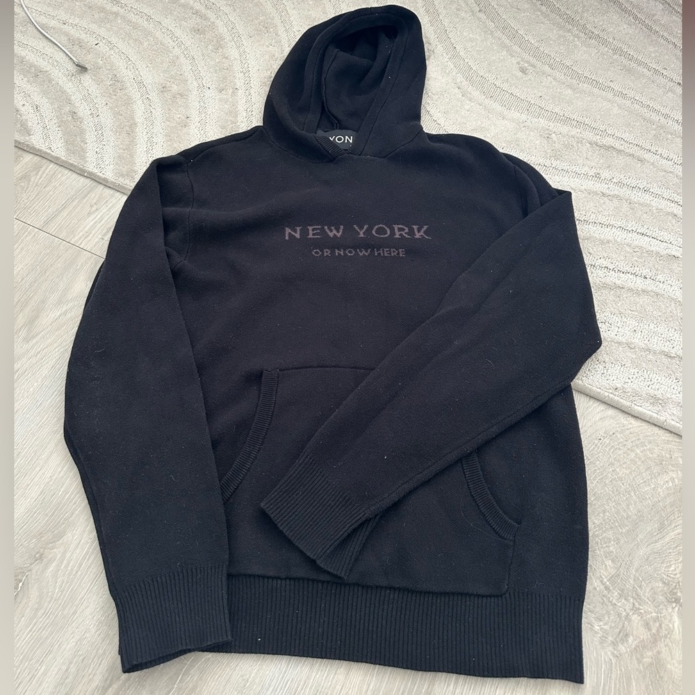New York or Nowhere NYON black cotton hoodie sweater material sweatshirt large